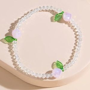 “You’re a Peach” Sparkling Peaches Leaves Beaded Stretchy Adjust Bangle Bracelet